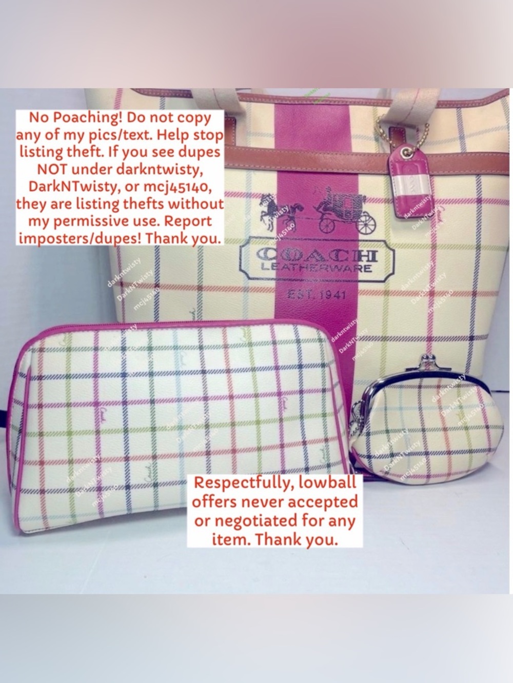 GREAT GIFT!! RARE Coach 3 piece Tote, cosmetic bag, change purse set PRICE FIRM - Picture 2 of 15